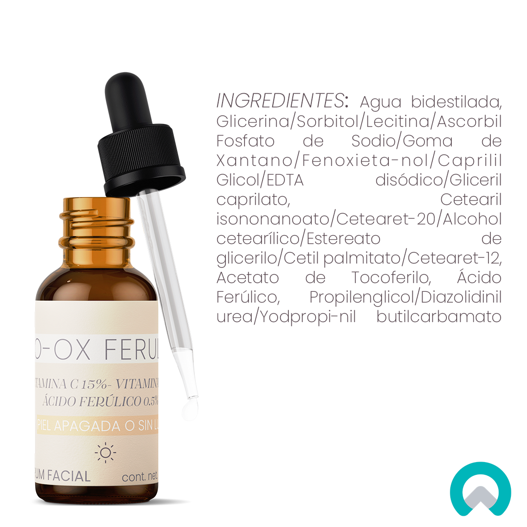 Suero iluminador con vitamina C, vitamina E y ácido ferúlico, mejora la apariencia de la piel